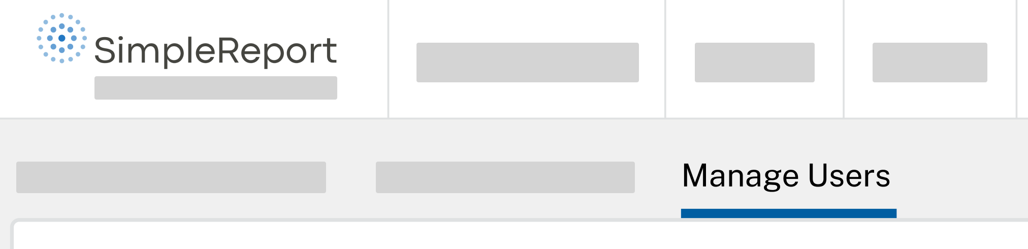 The "Manage Users" tab selected in SimpleReport